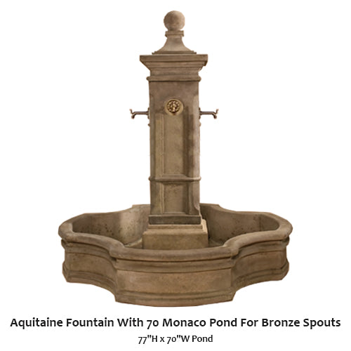 Aquitaine Fountain With 70" Monaco Pond With Bronze Spouts